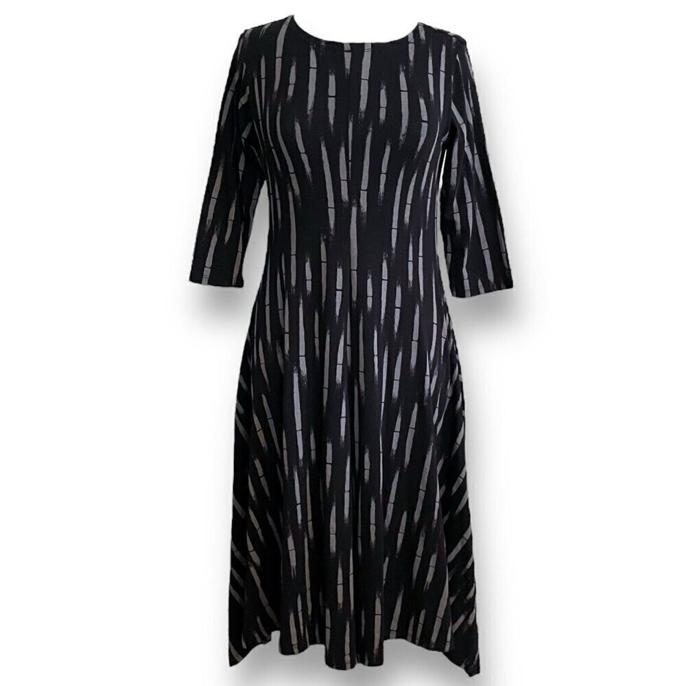 MxM by Matthildur Womens Dress XS Black Gray Stripe Midi Lagenlook Minimalist